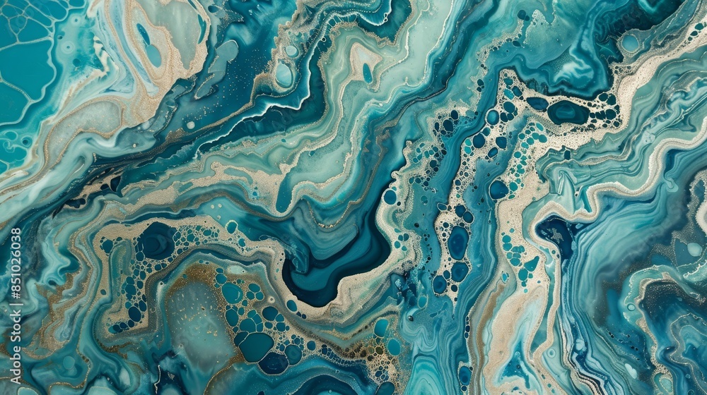Obraz premium Meandering rivers or marbled stone veins depicted in cerulean and aquamarine patterns