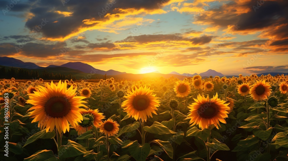Fototapeta premium sunflower field at sunset