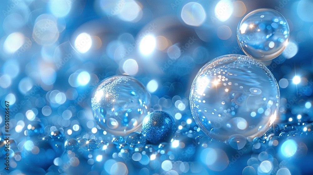 A cluster of floating bubbles on a blue-white background, surrounded by numerous bubbles above it A cluster of floating bubbles on a blue-white background, surrounded by numerous bubbles above it