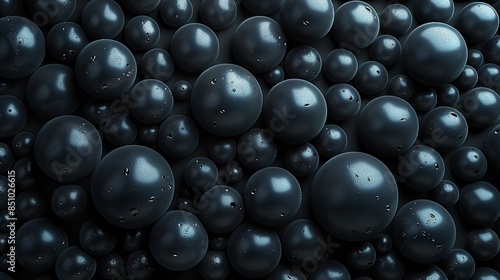  A dark room with a single ball at its center, surrounded by a cluster of black balls with water droplets