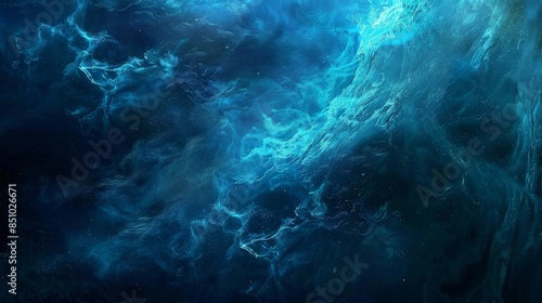 Indigo and teal with mist and light tendrils creating an enchanting atmosphere