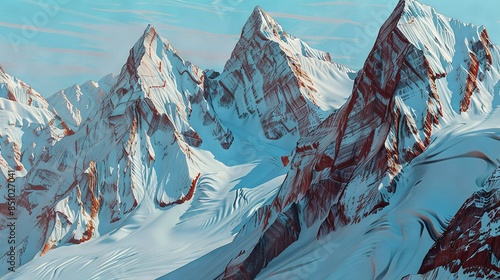  A snowy mountain range viewed from above in a bird's eye perspective photo