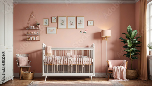 A cozy nursery with a vintage crib and soft pastel decorations, enveloping warmth and tenderness, Generative AI