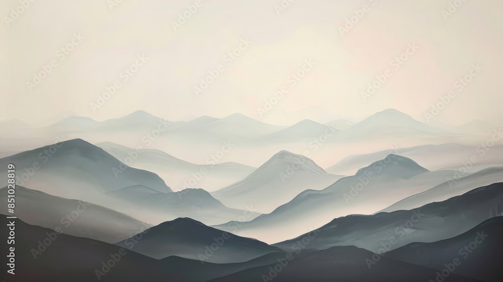 Obraz premium Soft-toned tableau of misty mountains and distant landscapes