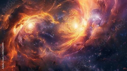 Celestial tableau of swirling galaxies and shimmering stars