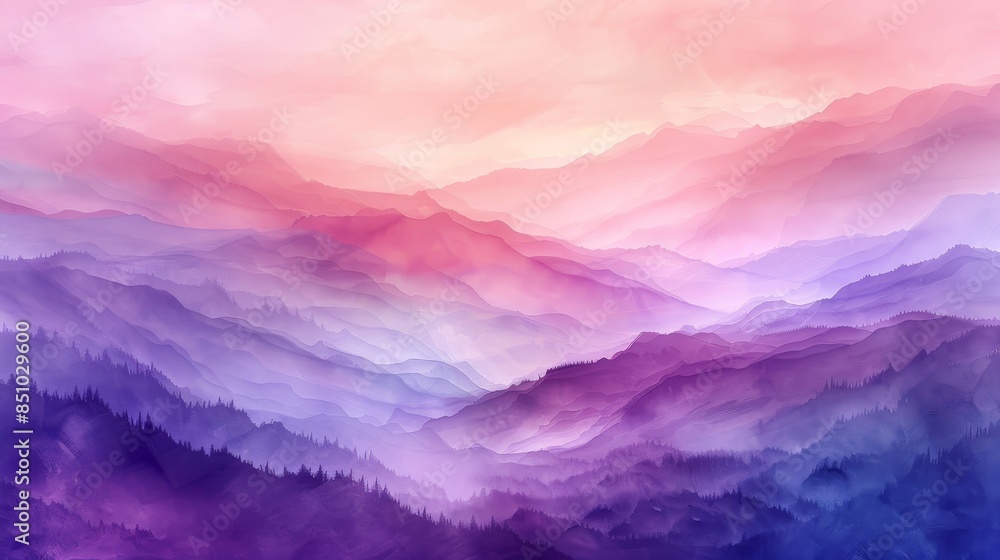 Dreamy watercolor wash landscape with soft gradients from dawn to dusk Dreamy watercolor wash landscape with soft gradients from dawn to dusk