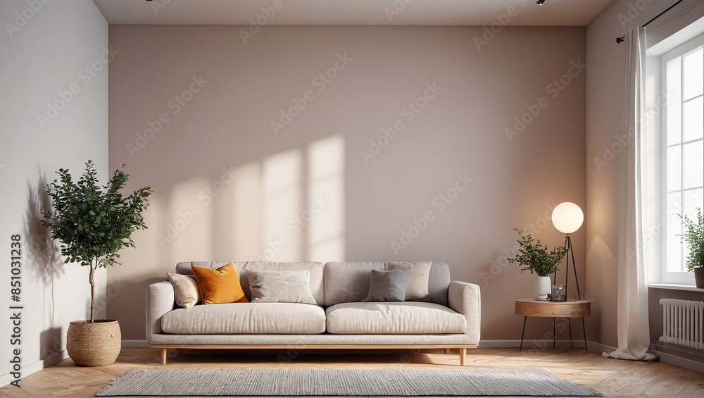 Scandinavian Serenity: Peaceful Room with an Empty Wall and Wooden Accents, Generative AI Scandinavian Serenity: Peaceful Room with an Empty Wall and Wooden Accents, Generative AI