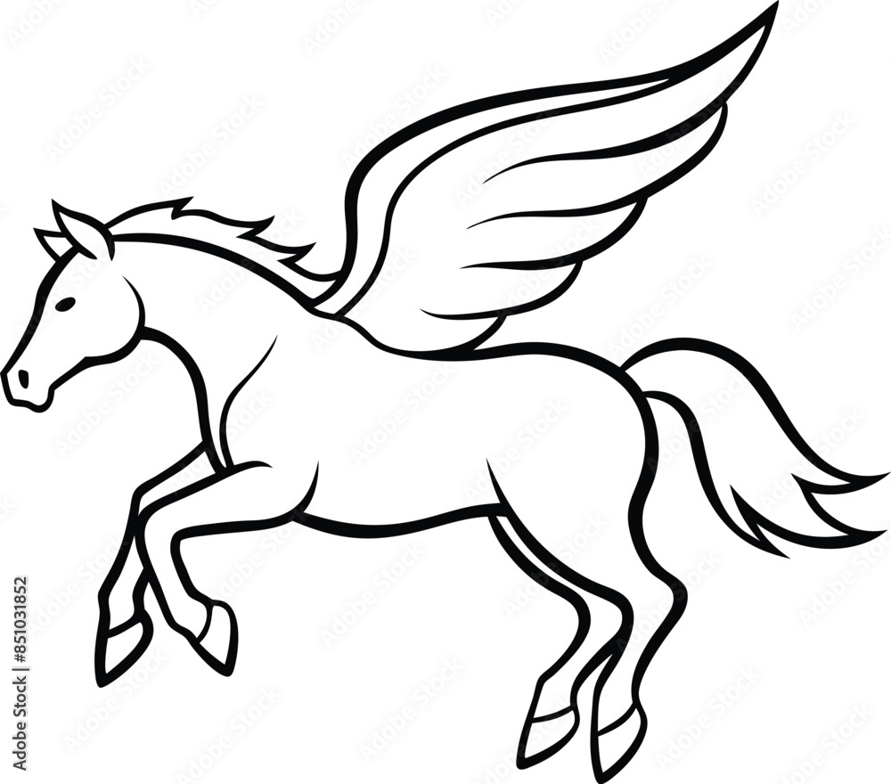 Vector image of a silhouette of a mythical creature of pegasus on a white background. Vector image of a silhouette of a mythical creature of pegasus on a white background.