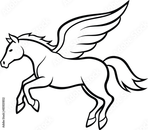 Vector image of a silhouette of a mythical creature of pegasus on a white background.