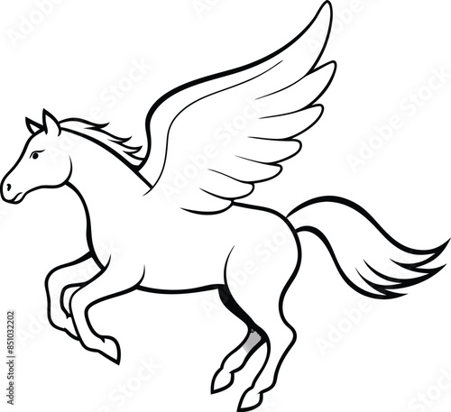 Vector image of a silhouette of a mythical creature of pegasus on a white background.