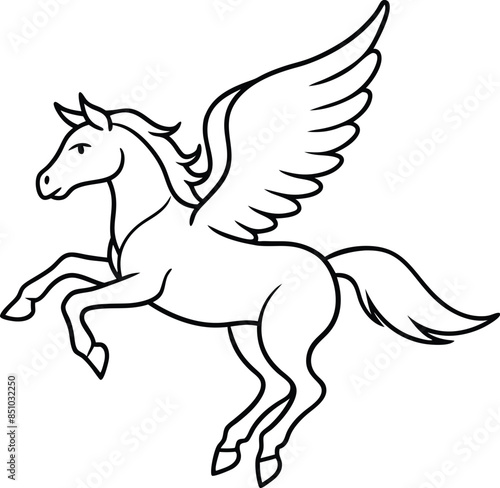 Vector image of a silhouette of a mythical creature of pegasus on a white background.