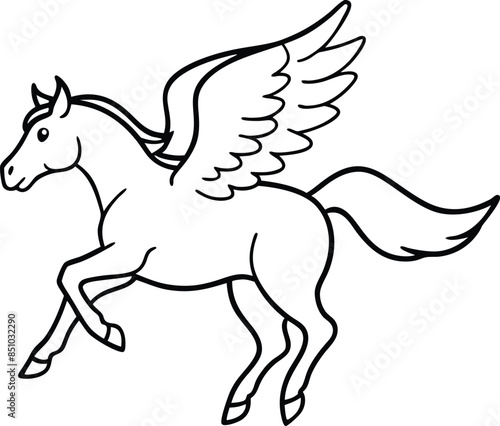 Vector image of a silhouette of a mythical creature of pegasus on a white background.