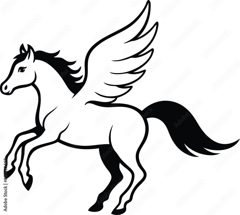 Vector image of a silhouette of a mythical creature of pegasus on a white background. Vector image of a silhouette of a mythical creature of pegasus on a white background.