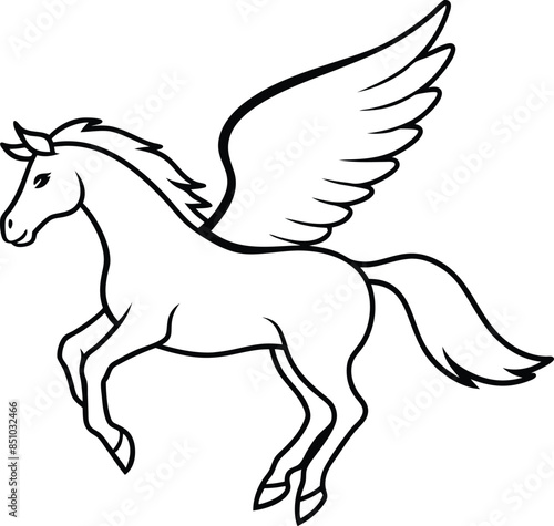 Vector image of a silhouette of a mythical creature of pegasus on a white background.