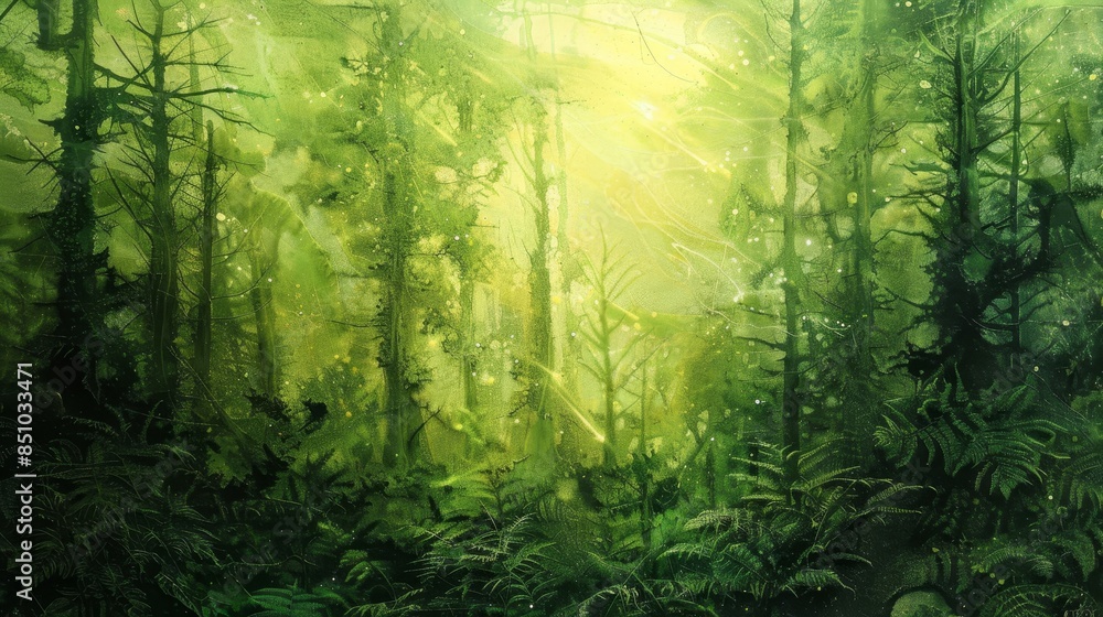 Obraz premium Translucent green layers blend evoking enchanted forest atmosphere