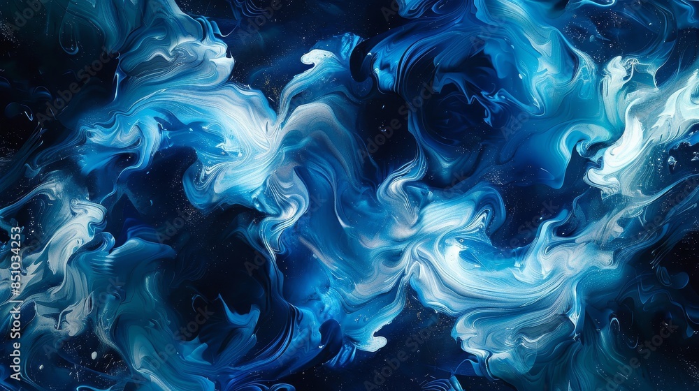 Obraz premium Azure and cobalt swirls on navy background dynamic ocean feel