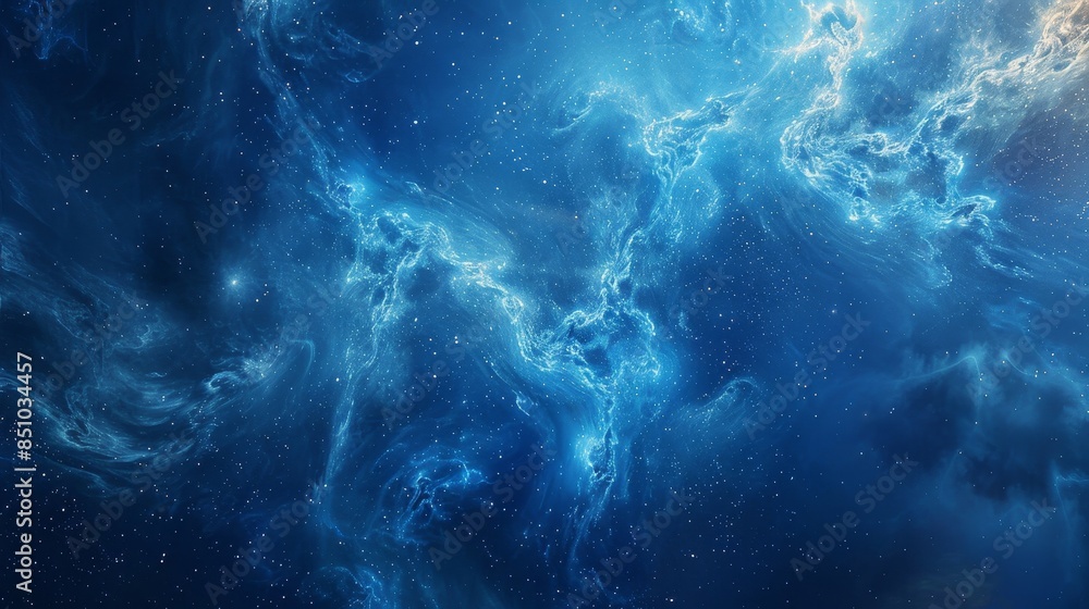 Fototapeta premium Blue background with swirling nebula distant galaxy feel