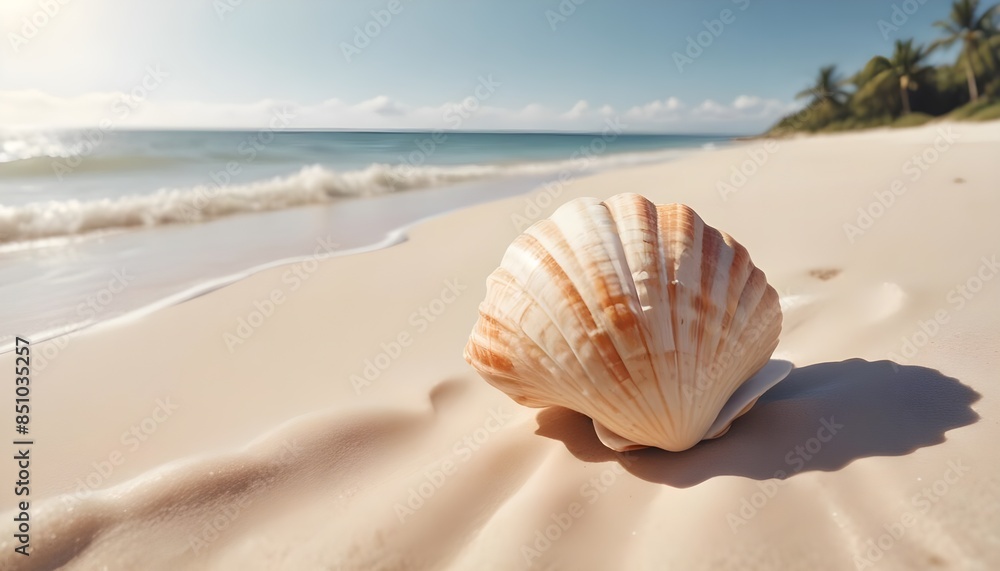 Sea shell on the sea coast, beach. Summer background for banner. Vacation and travel Sea shell on the sea coast, beach. Summer background for banner. Vacation and travel
