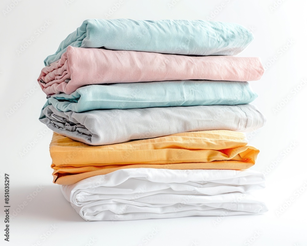 Folded Sheets. Stack of Clean Bed Sheets for Ultimate Comfort and Bedding Care Folded Sheets. Stack of Clean Bed Sheets for Ultimate Comfort and Bedding Care