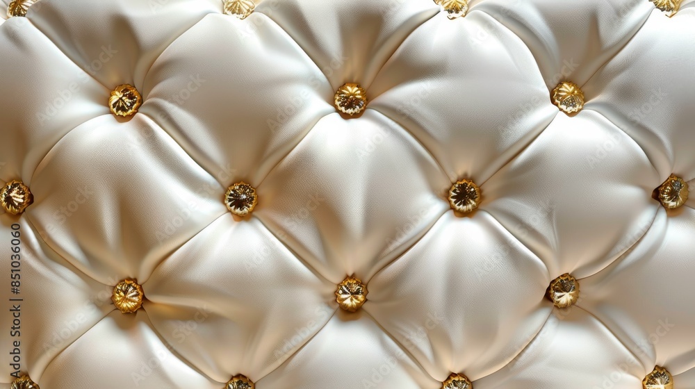 White leather upholstery background with golden buttons showing luxury concept White leather upholstery background with golden buttons showing luxury concept
