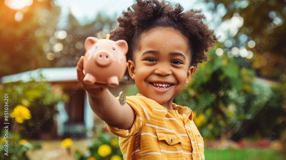 child holding a piggy bank child holding a piggy bank