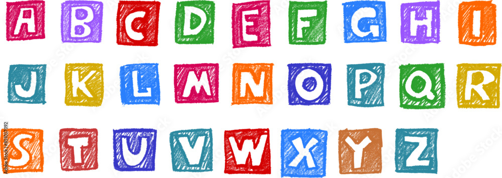 Colorful Crayon Drawing Alphabet Square Block Colorful Crayon Drawing Alphabet Square Block