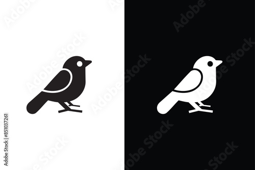 Bird icon, silhouette, logo on white black background. A Bird black white Silhouette