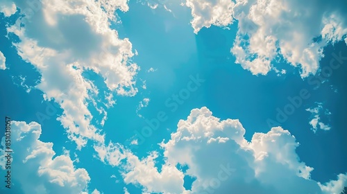 Sky Looking Up. Abstract Angle View of Beautiful Blue Sky with White Clouds