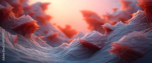 Organic shapes background, ethereal low poly, abstract landscape background wallpapaer. Generative AI photo
