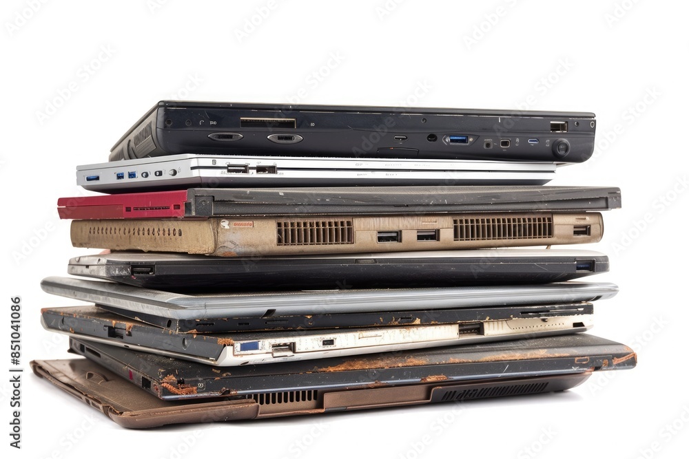 Stack of Computers. Group of Old Used Laptop Notebooks Piled Together Stack of Computers. Group of Old Used Laptop Notebooks Piled Together