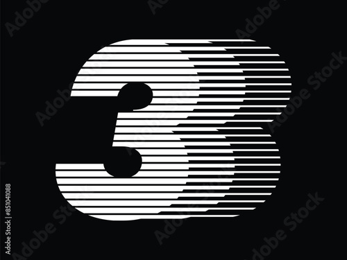 Number 3 with Abstract Line Pattern