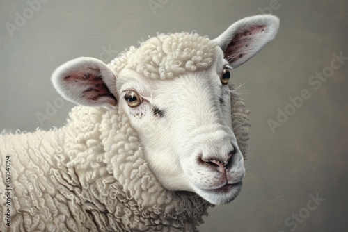 Wallpaper Mural Sheep Drawing. Portrait of Cute Young Sheep in a Wildlife Studio Setting Torontodigital.ca