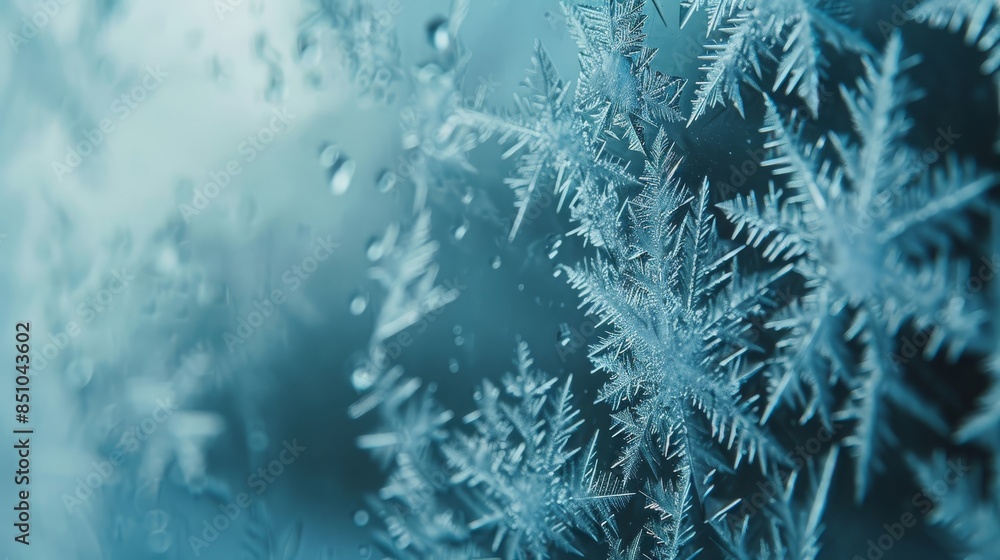 Icy crystals on frosted window cool blue hue intricate patterns Icy crystals on frosted window cool blue hue intricate patterns