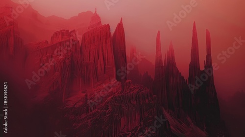 Twilight glow on surreal crimson cliffs photo