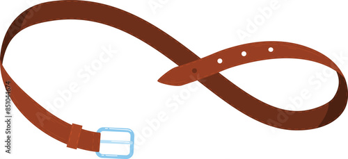 Brown leather belt twisted figure eight shape isolated white background, loop symbol made brown belt accessory, resembling sign, white backdrop