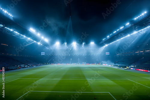 Leeres Fußballstadion bei Nacht mit Flutlicht
 photo