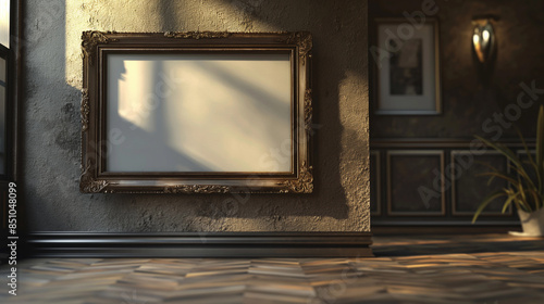 Fototapeta Naklejka Na Ścianę i Meble -  A large empty frame hangs on the wall in the house