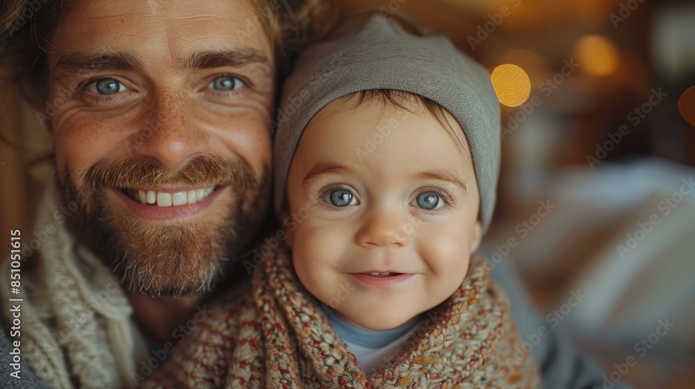 A father looks at his young child with love and adoration A father looks at his young child with love and adoration