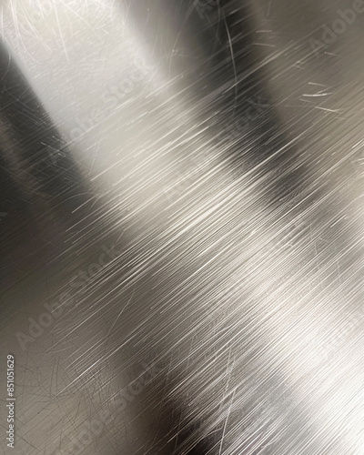 Stainless Steel Kitchen Countertop with Sleek, Reflective Surface - Fine Brushed Texture and Subtle Variations - Closeup Overhead View 