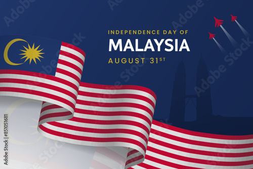 Malaysia Independence Day August 31st banner with 3d flag ribbon illustration