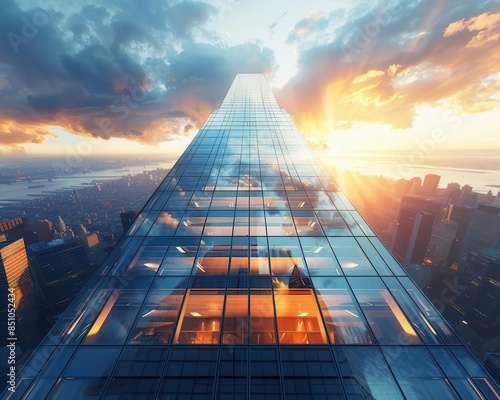 Wallpaper Mural Stunning image of a sleek skyscraper reaching towards a dramatic sunset sky, showcasing architectural beauty and urban modernity. Torontodigital.ca