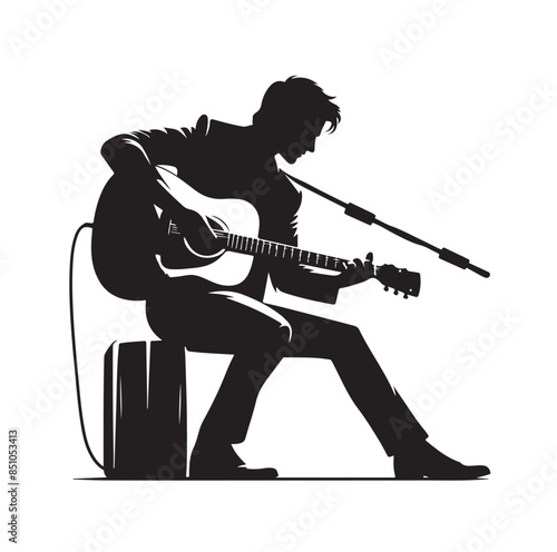 guitarist silhouette. Vector silhouette of guitarist on white background. black silhouette guitarist isolated on white background. hand drawn man playing guitar.