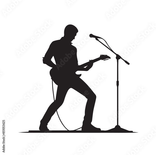 guitarist silhouette. Vector silhouette of guitarist on white background. black silhouette guitarist isolated on white background. hand drawn man playing guitar.