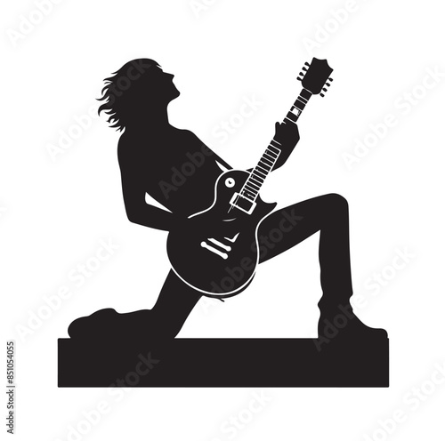 guitarist silhouette. Vector silhouette of guitarist on white background. black silhouette guitarist isolated on white background. hand drawn man playing guitar.