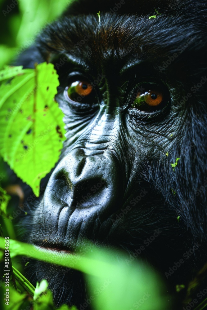 Gorilla: A shot of a gorilla's facial features, capturing its powerful build and expression. Gorilla: A shot of a gorilla's facial features, capturing its powerful build and expression.