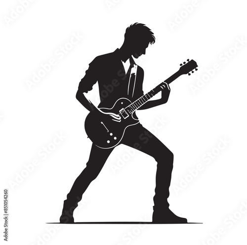guitarist silhouette. Vector silhouette of guitarist on white background. black silhouette guitarist isolated on white background. hand drawn man playing guitar.
