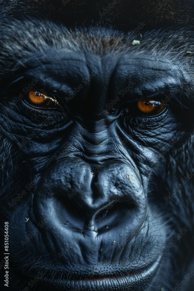 Gorilla: A shot of a gorilla's facial features, capturing its powerful build and expression. Gorilla: A shot of a gorilla's facial features, capturing its powerful build and expression.