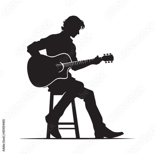 guitarist silhouette. Vector silhouette of guitarist on white background. black silhouette guitarist isolated on white background. hand drawn man playing guitar.