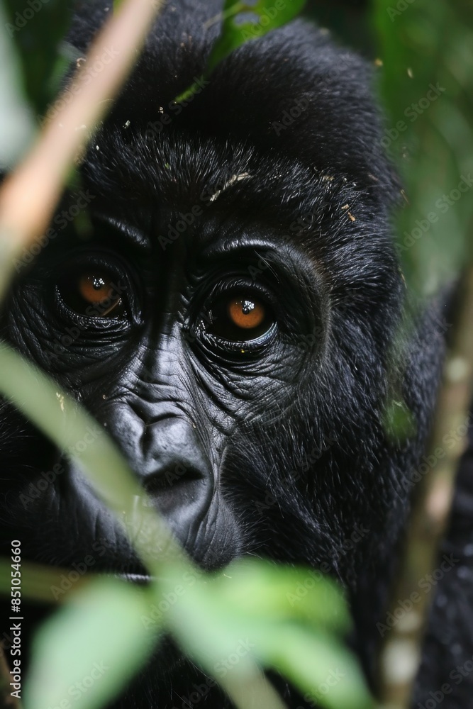 Gorilla: A shot of a gorilla's facial features, capturing its powerful build and expression. Gorilla: A shot of a gorilla's facial features, capturing its powerful build and expression.