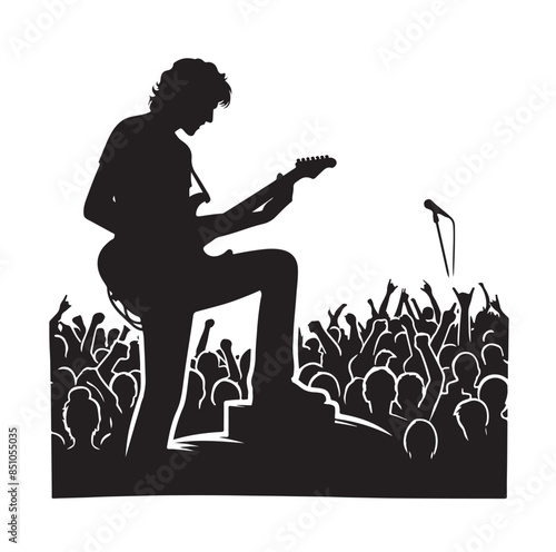 guitarist silhouette. Vector silhouette of guitarist on white background. black silhouette guitarist isolated on white background. hand drawn man playing guitar.